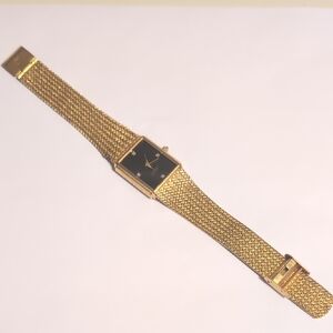 Xavier Vintage‎ Chic Gold Mesh Stainless Steel Watch Black Face And Rhinestones
